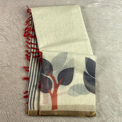 Tharu Leaf patten Semi Linen Saree