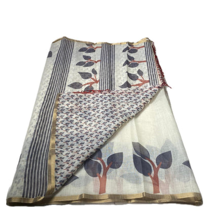 Tharu Leaf patten Semi Linen Saree