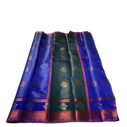 Kanjivaram Style Blue Silk Saree with Pink Contrast Zari Border