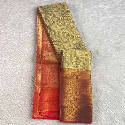 Panchali  Warm Golden Glow Brocade Semi Silk saree in Green