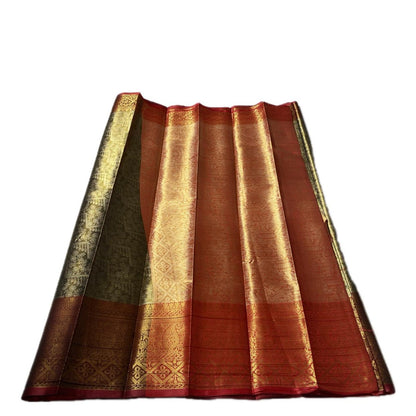 Panchali  Warm Golden Glow Brocade Semi Silk saree in Green