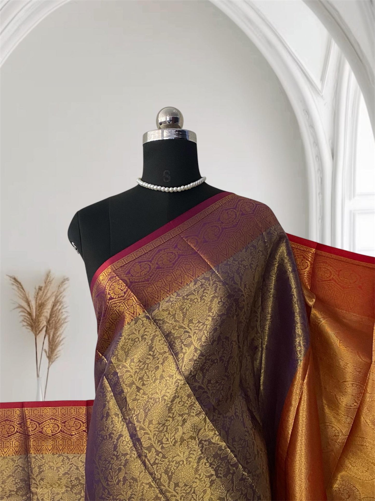 Panchali  Warm Golden Glow Brocade Semi Silk saree in Violet