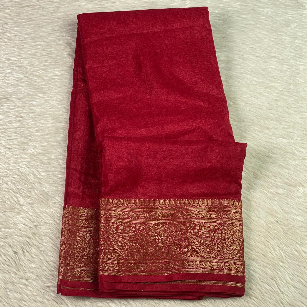 Devasena Banarasi Warm Silk Saree – Maroon with Golden Border
