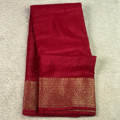 Devasena Banarasi Warm Silk Saree – Maroon with Golden Border