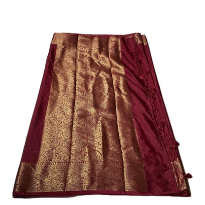 Devasena Banarasi Warm Silk Saree – Maroon with Golden Border