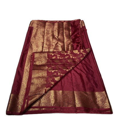 Devasena Banarasi Warm Silk Saree – Maroon with Golden Border