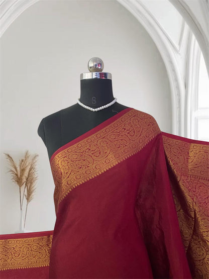 Devasena Banarasi Warm Silk Saree – Maroon with Golden Border