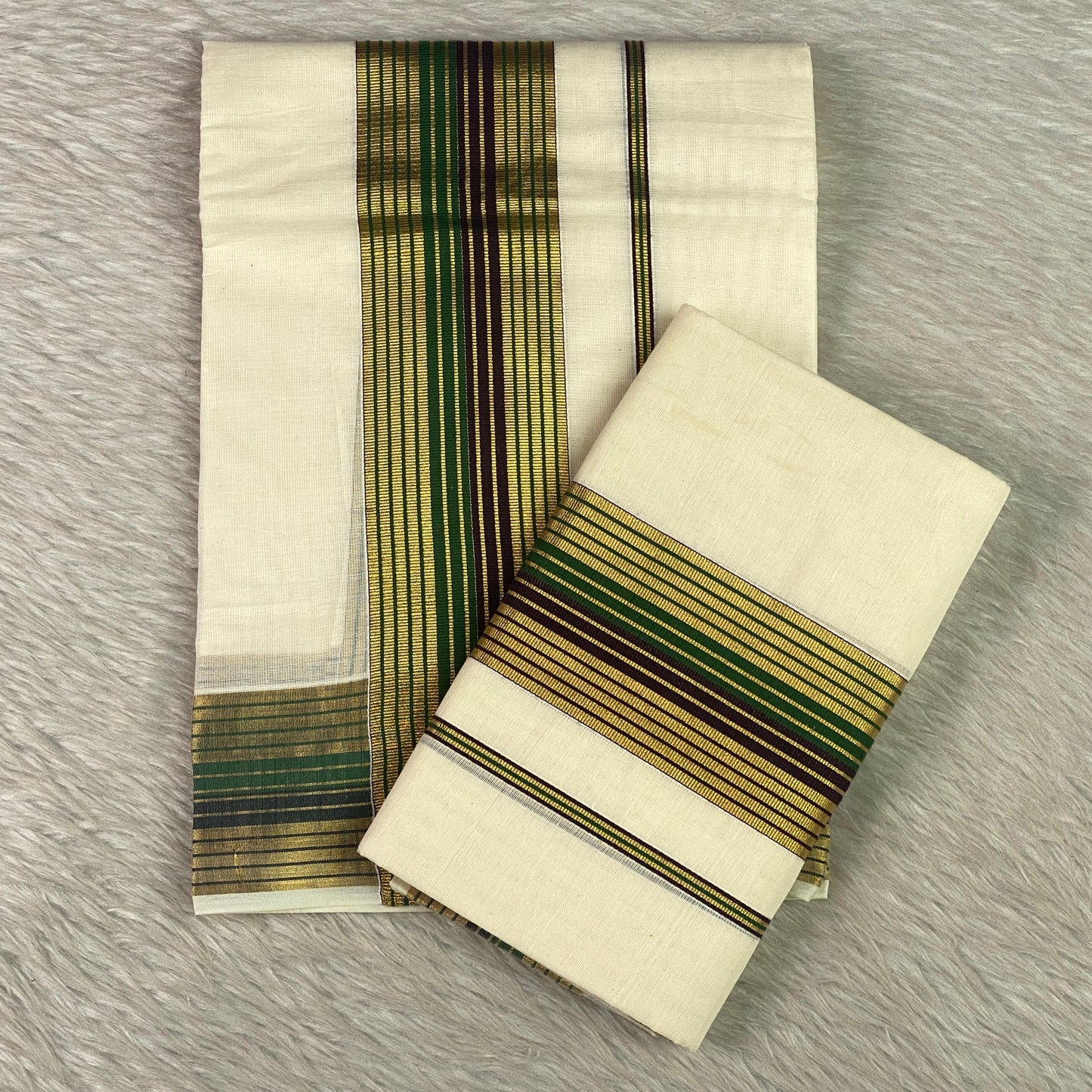 Elegant Multi-Line Traditional Border Cotton  Kasavu Set Mundu