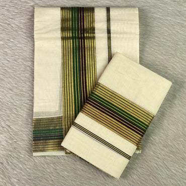 Elegant Multi-Line Traditional Border Cotton  Kasavu Set Mundu