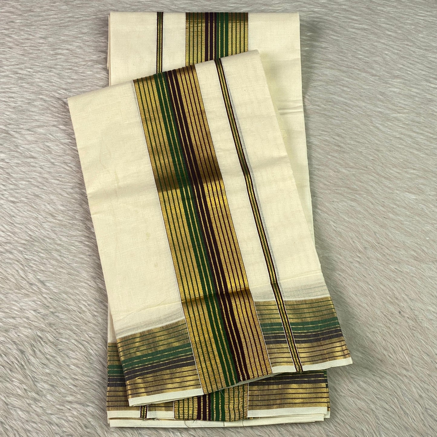 Elegant Multi-Line Traditional Border Cotton  Kasavu Set Mundu