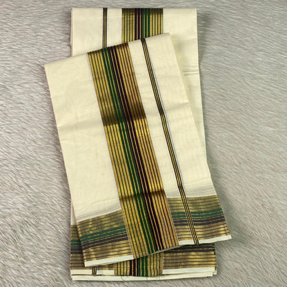Elegant Multi-Line Traditional Border Cotton  Kasavu Set Mundu