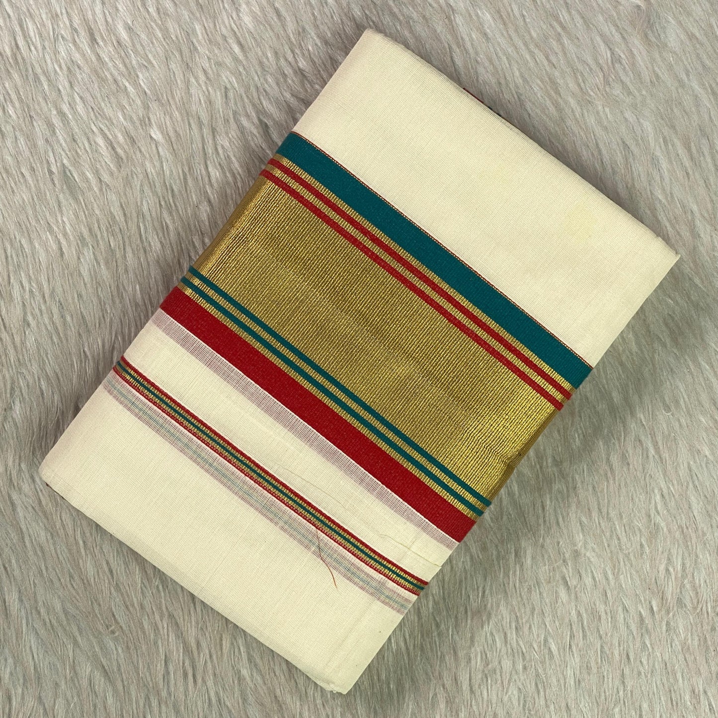 Multi Colour with Golden temple Cotton Kasavu Set Mundu