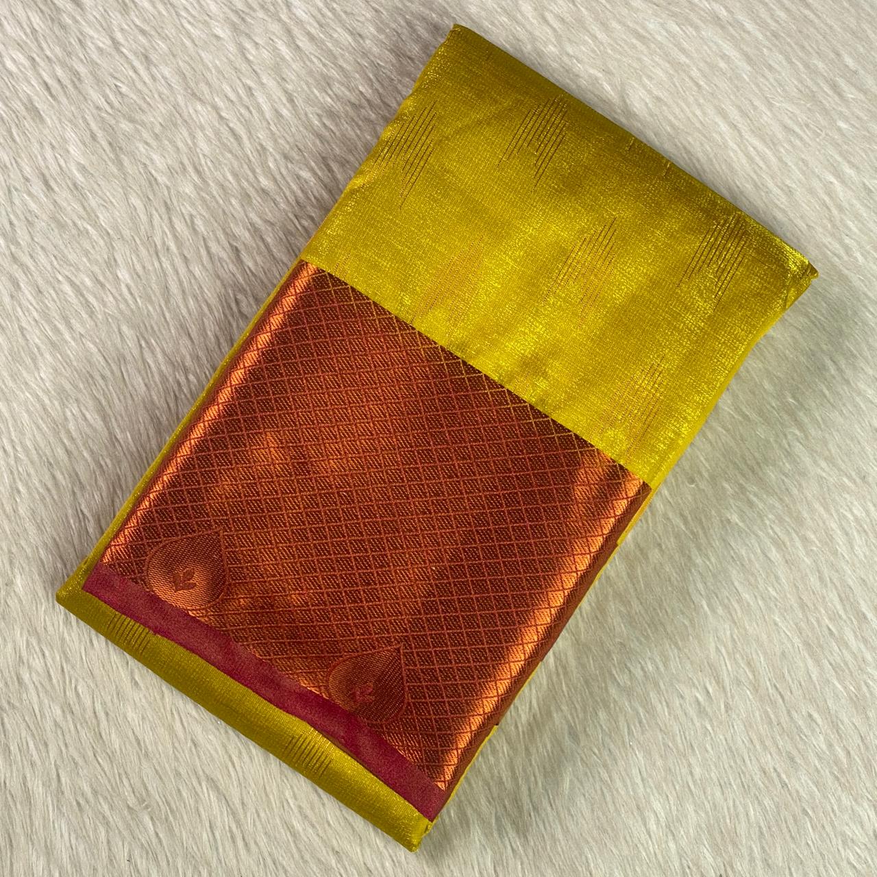 Olive Green with Maroon Border Silk Saree Wedding Collection (Dress Code)