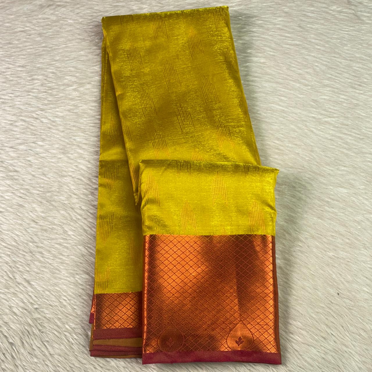 Olive Green with Maroon Border Silk Saree Wedding Collection (Dress Code)