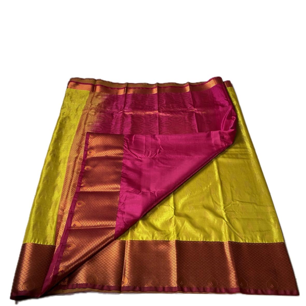 Olive Green with Maroon Border Silk Saree Wedding Collection (Dress Code)
