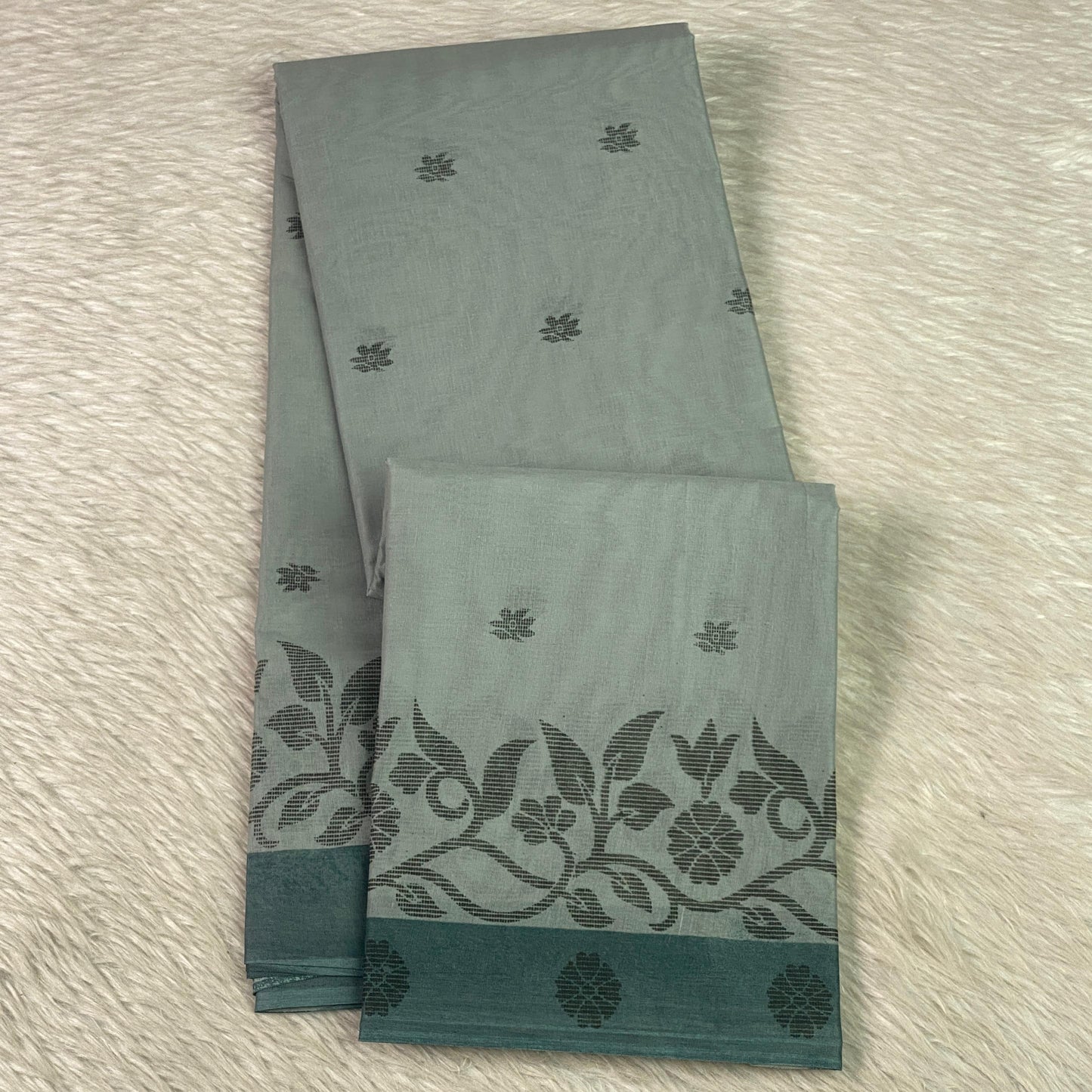 Madhuri Cotton Floral Saree Grey