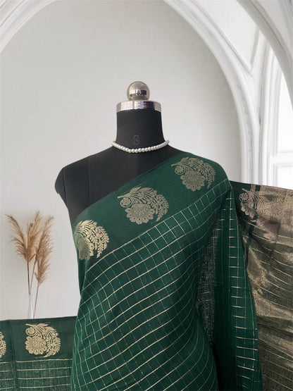 Vrinda Checks Silk Saree Green (Dress Code)