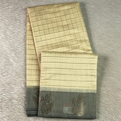 Lavanya Mul Chanderi Checks Silk Saree Grey (Dress Code)