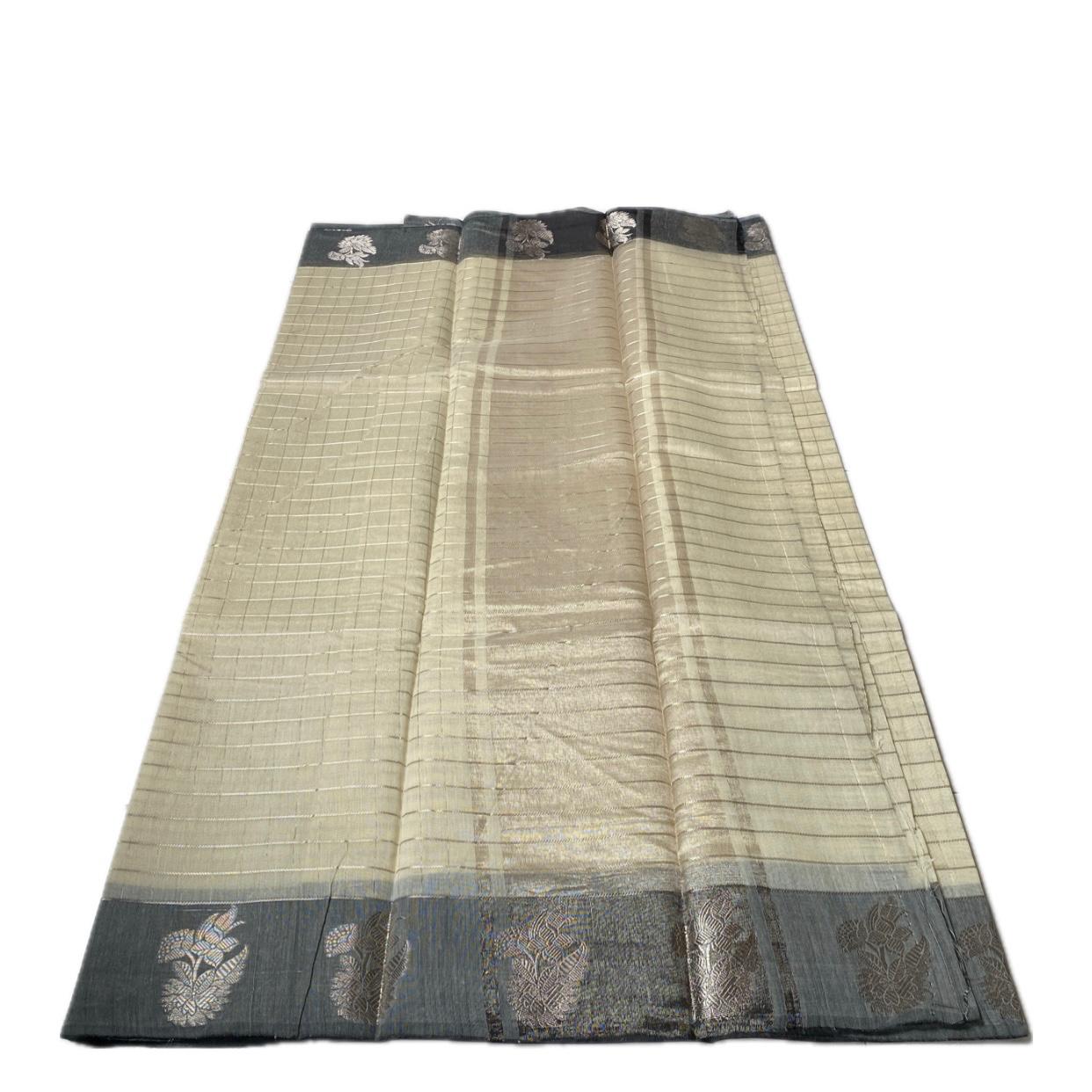 Lavanya Mul Chanderi Checks Silk Saree Grey (Dress Code)