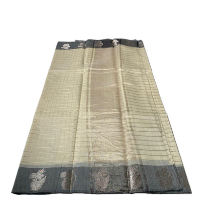 Lavanya Mul Chanderi Checks Silk Saree Grey (Dress Code)