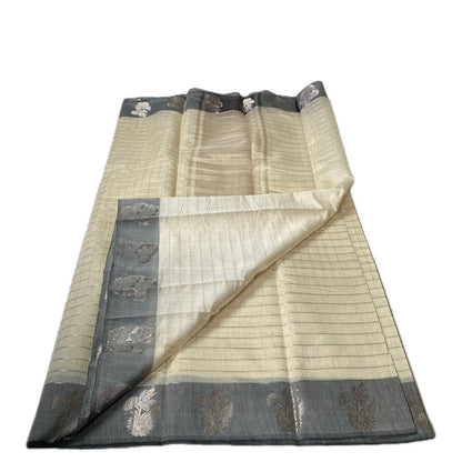Lavanya Mul Chanderi Checks Silk Saree Grey (Dress Code)