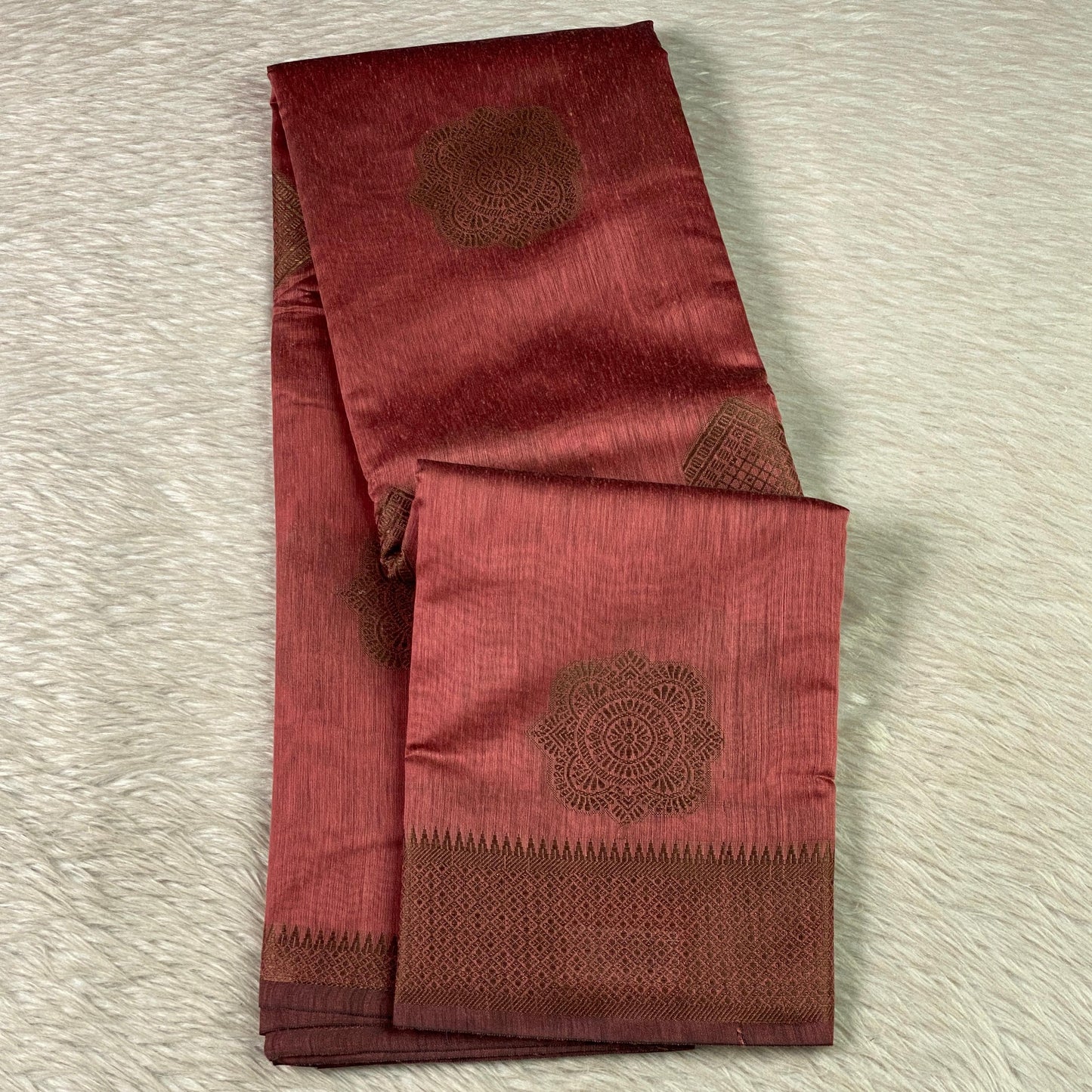 Cotton Floral Print Saree Brown