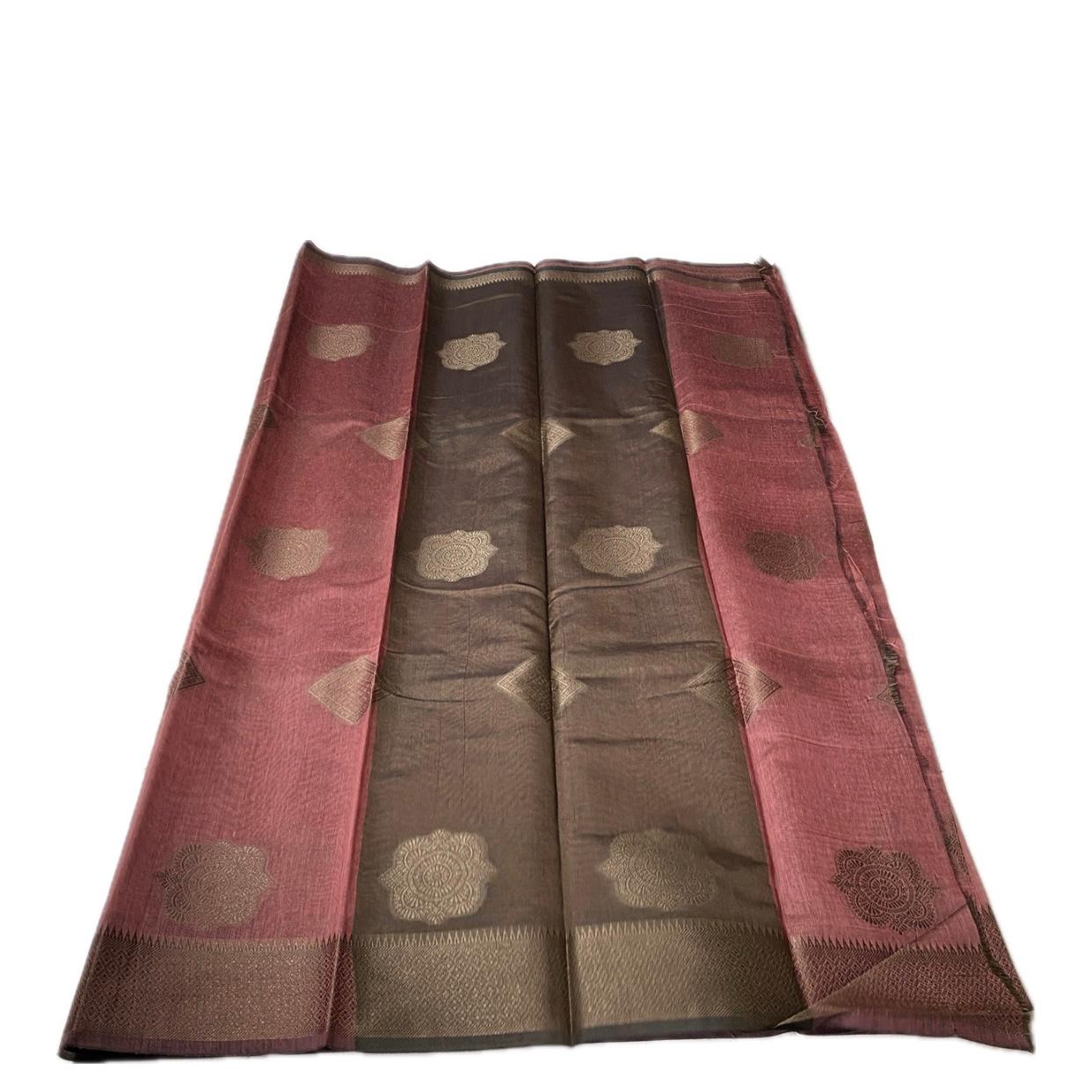Cotton Floral Print Saree Brown