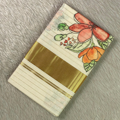 Chethi Floral Striped Kasavu Tissue Saree