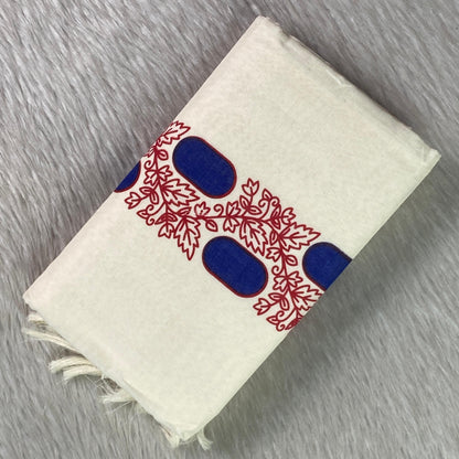 Leaf & Geometric Cotton Set Mundu with White Tassels