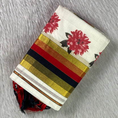 Multi-Striped Daliya Cotton Floral Set Mundu