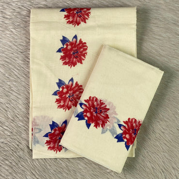 Red Daliya Floral Cotton Set Mund
