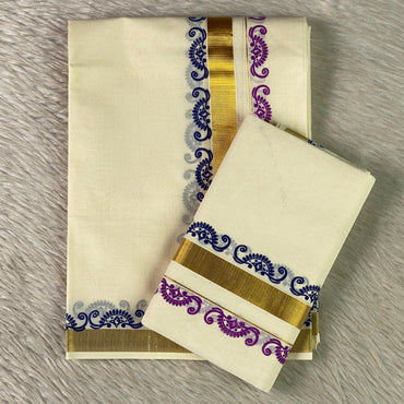 The Swarna Temple Border Set Mundu Blue
