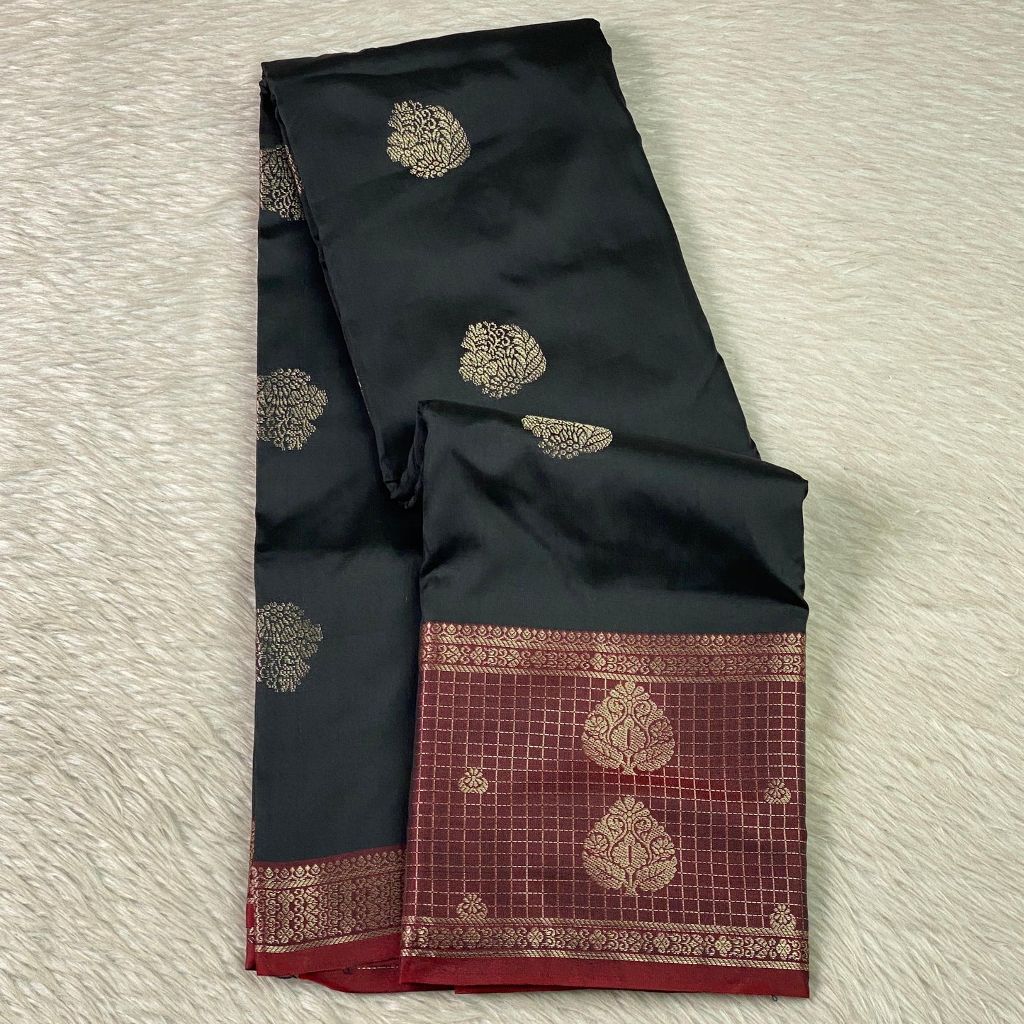 Rukmini Semi Silk Saree in Black & Maroon