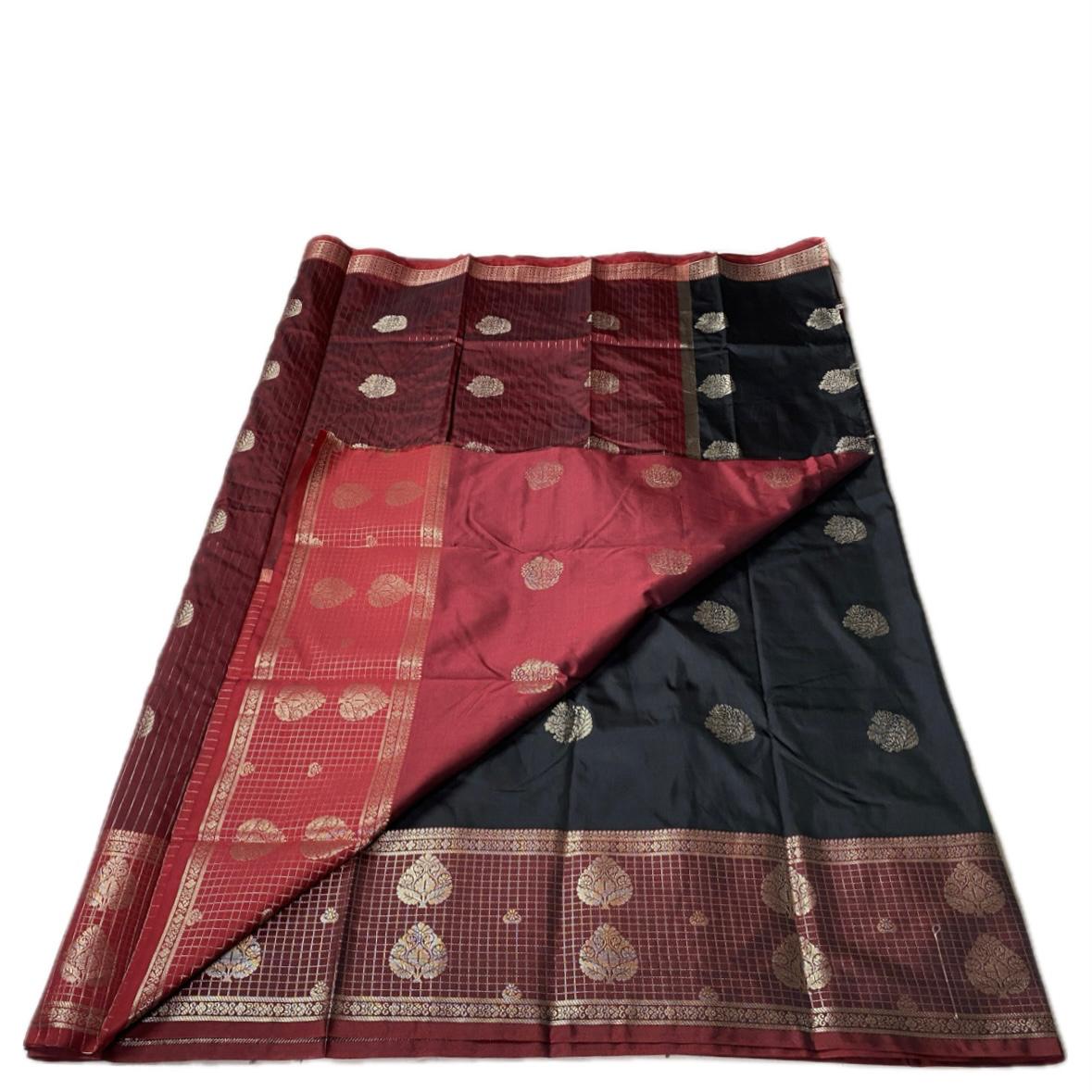 Rukmini Semi Silk Saree in Black & Maroon