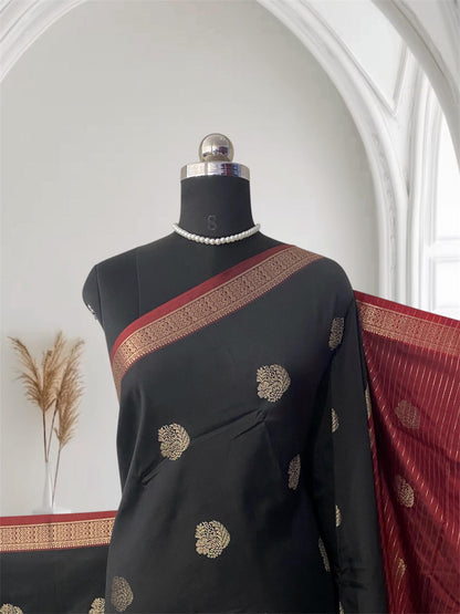 Rukmini Semi Silk Saree in Black & Maroon