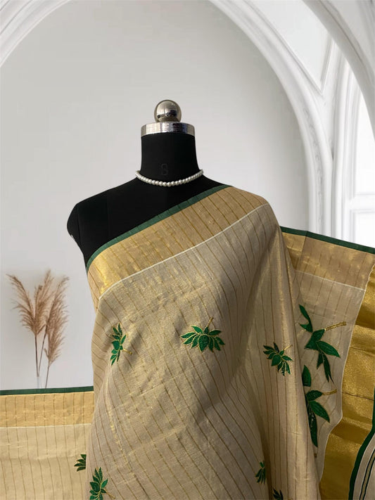 Pankaja Lotus Kerala Tissue Saree Green