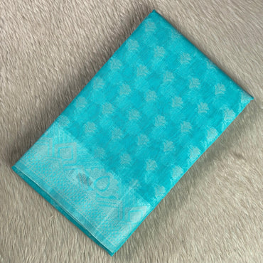 Sukanya Sky Blue Cotton Floral Butta Saree