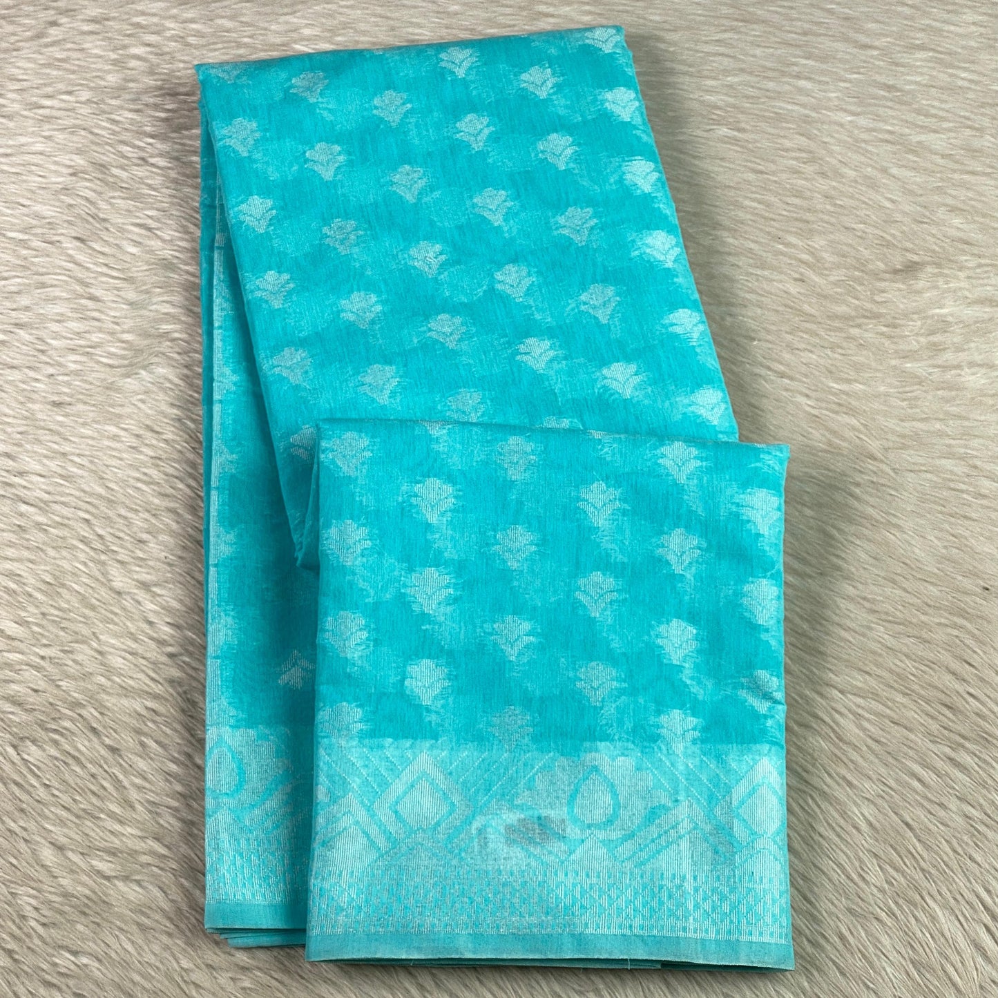 Sky Blue Cotton Floral Butta Saree