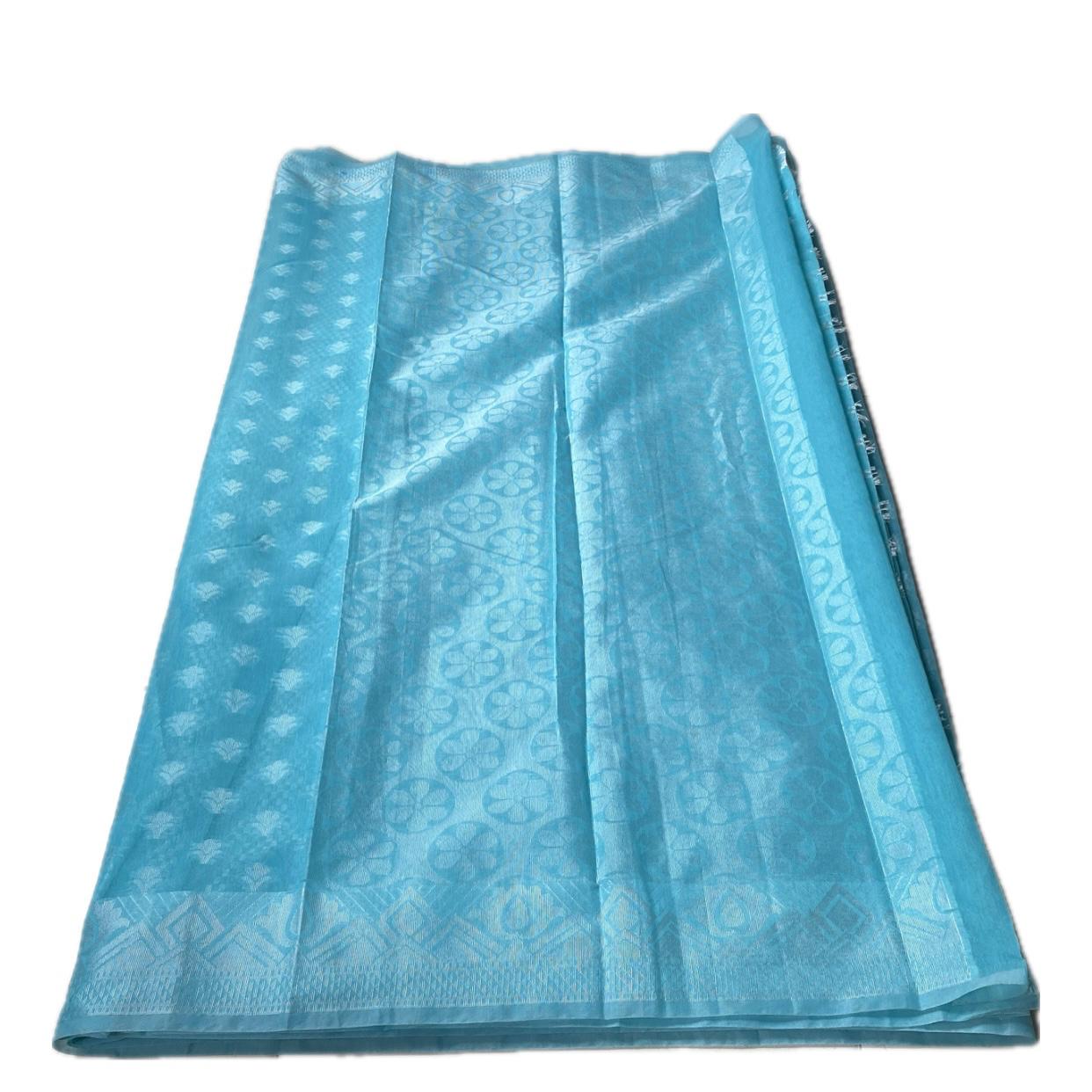 Sky Blue Cotton Floral Butta Saree