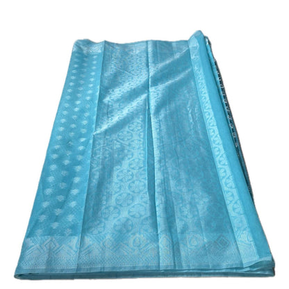 Sky Blue Cotton Floral Butta Saree