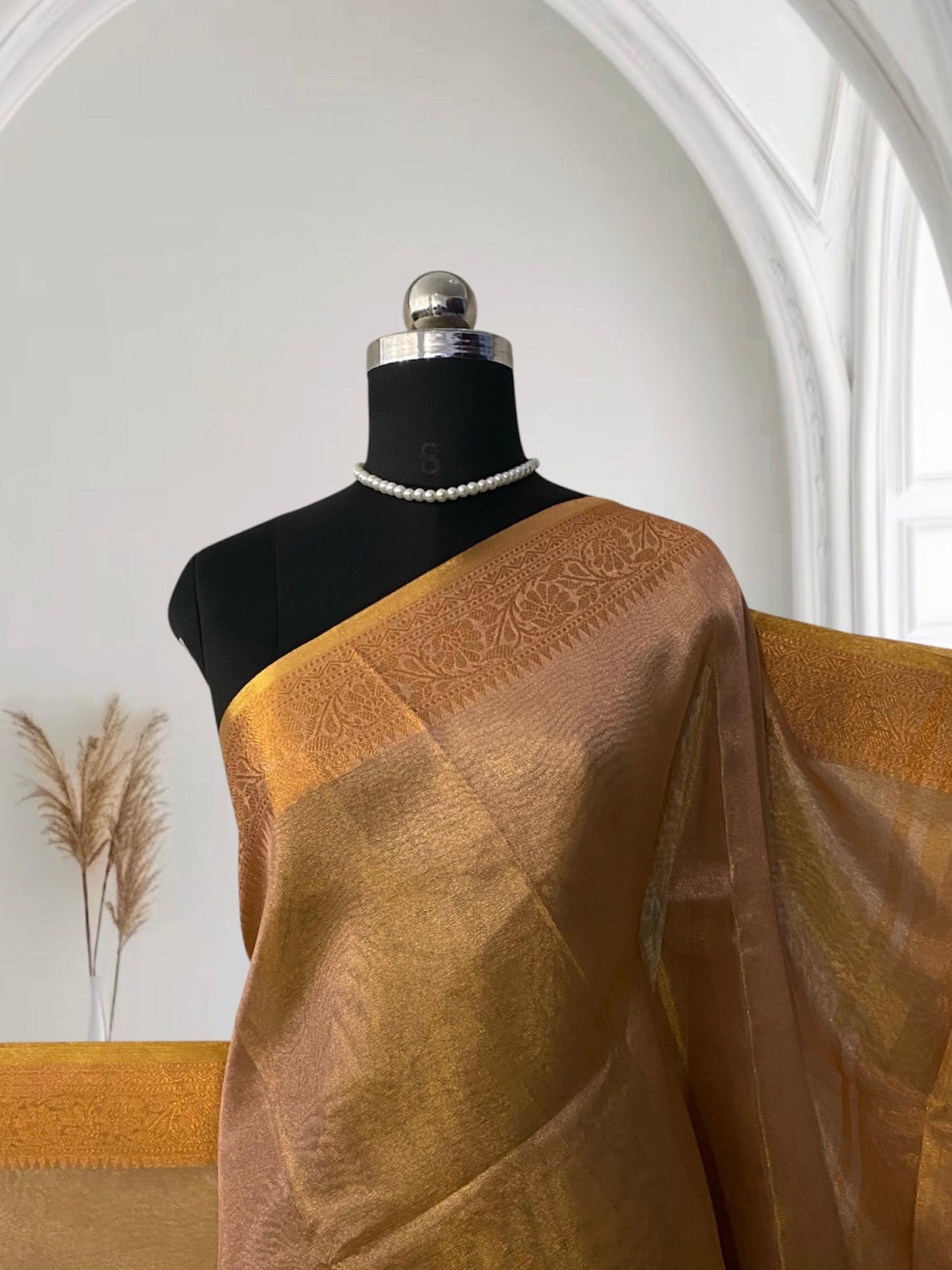 Premium Golden Blush Tissue Saree