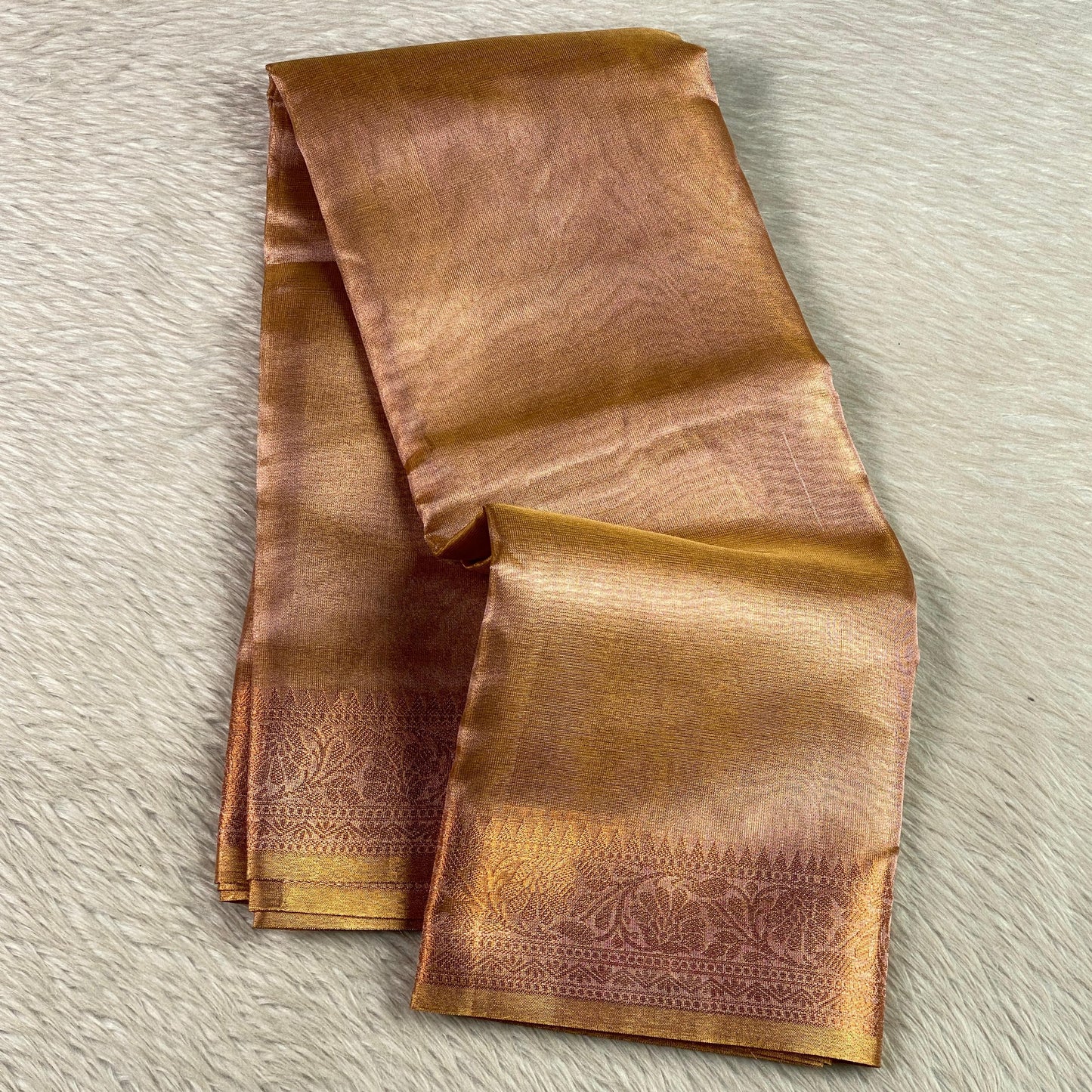 Premium Golden Blush Tissue Saree