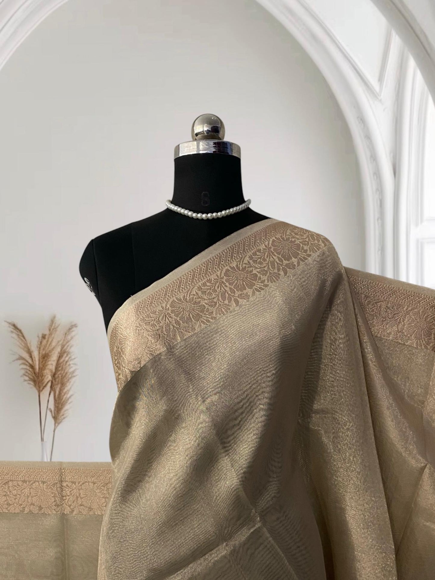 Premium Silver Blush Tissue Saree