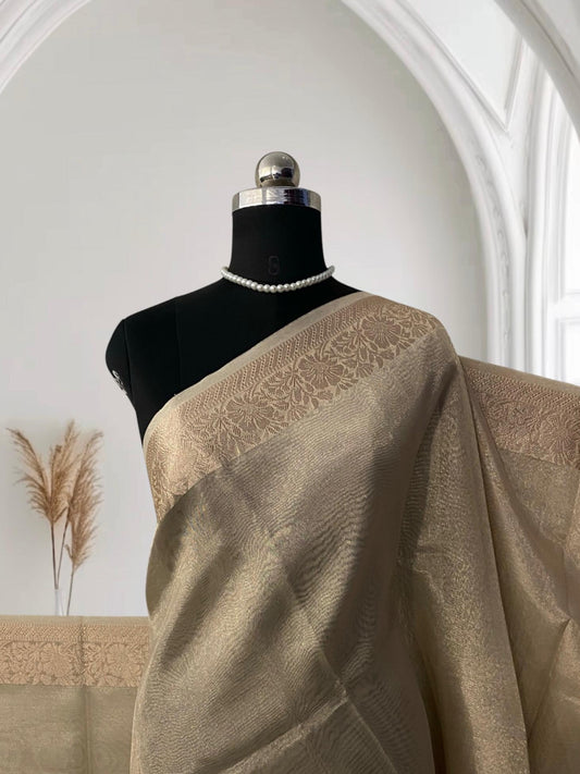 Premium Silver Blush Tissue Saree