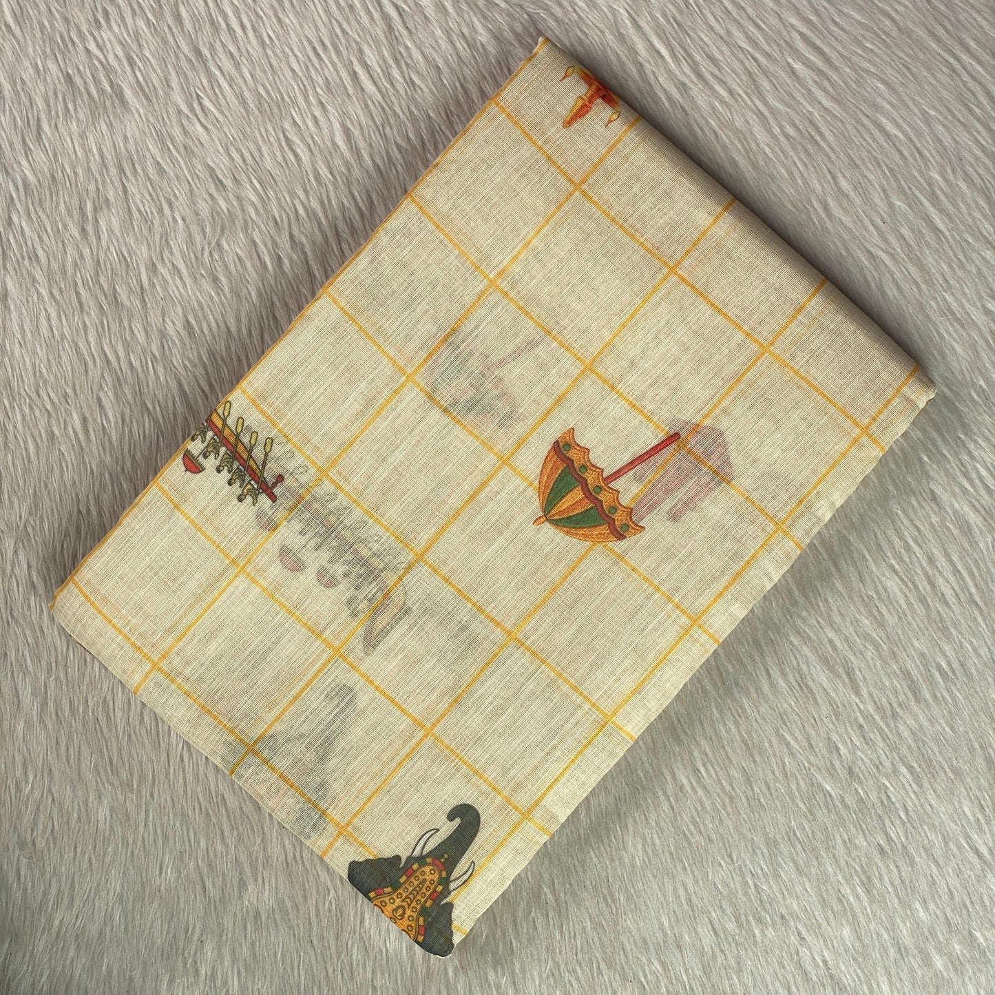 Off-White Printed Kasavu Cotton Saree – Traditional Heritage Collection