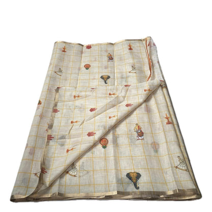 Off-White Printed Kasavu Cotton Saree – Traditional Heritage Collection