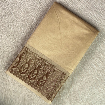 Athira Golden Silk Saree with Temple Motif Zari Border Chikku