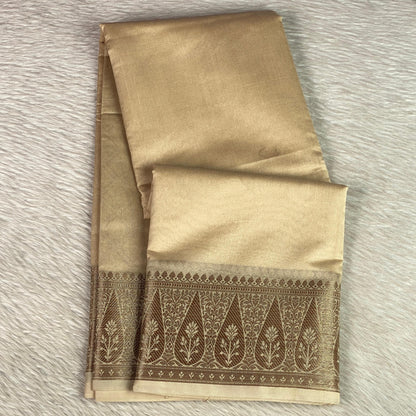 Golden Silk Saree with Temple Motif Zari Border Chikku