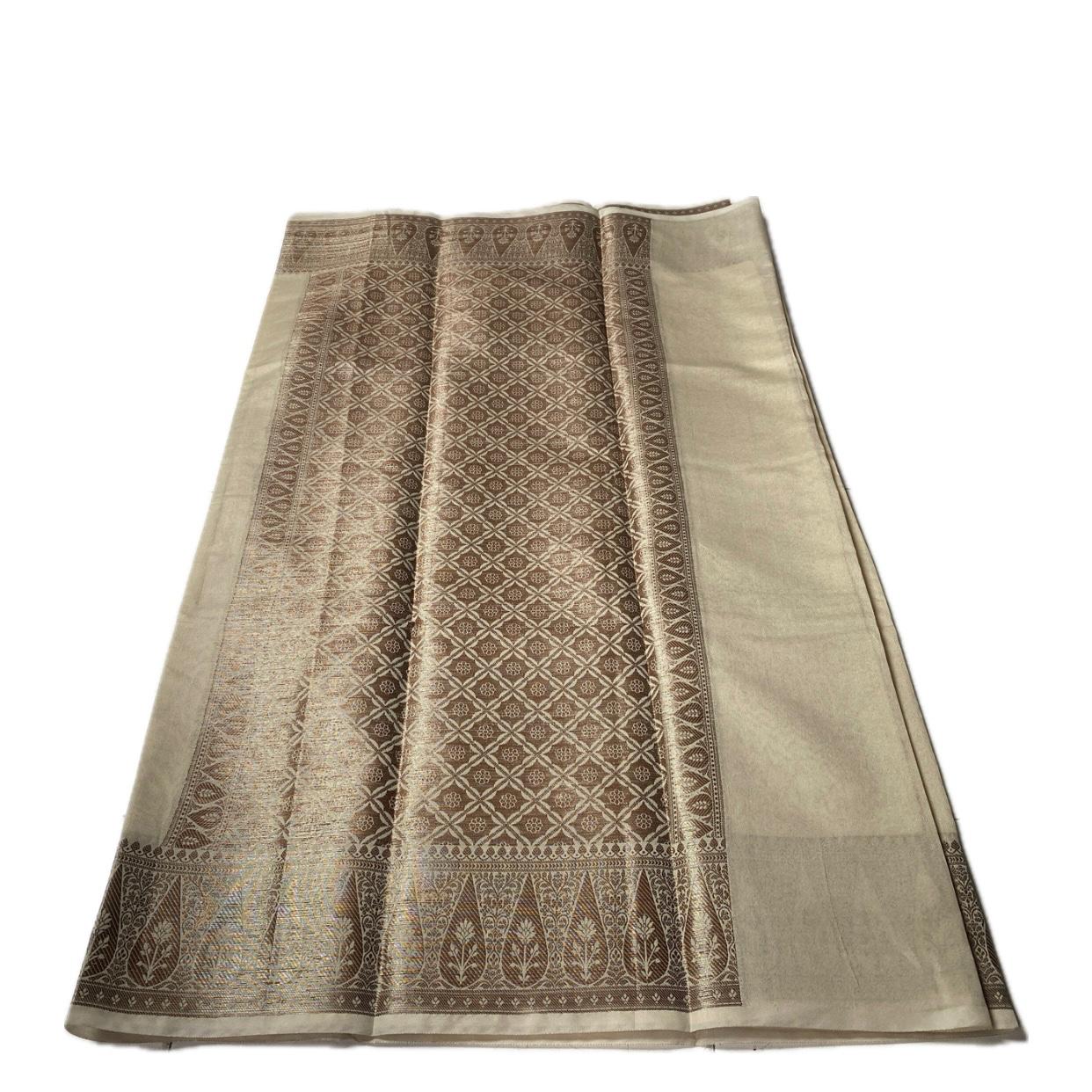 Golden Silk Saree with Temple Motif Zari Border Chikku