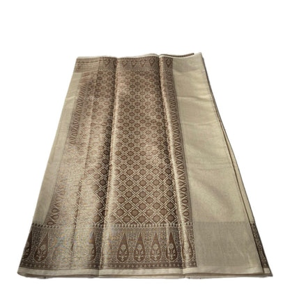 Golden Silk Saree with Temple Motif Zari Border Chikku